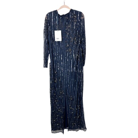 NWT Mac Duggal Embellished High Neck Illusion Long Sleeve Gown Midnight 16 #8305 - Picture 5 of 8